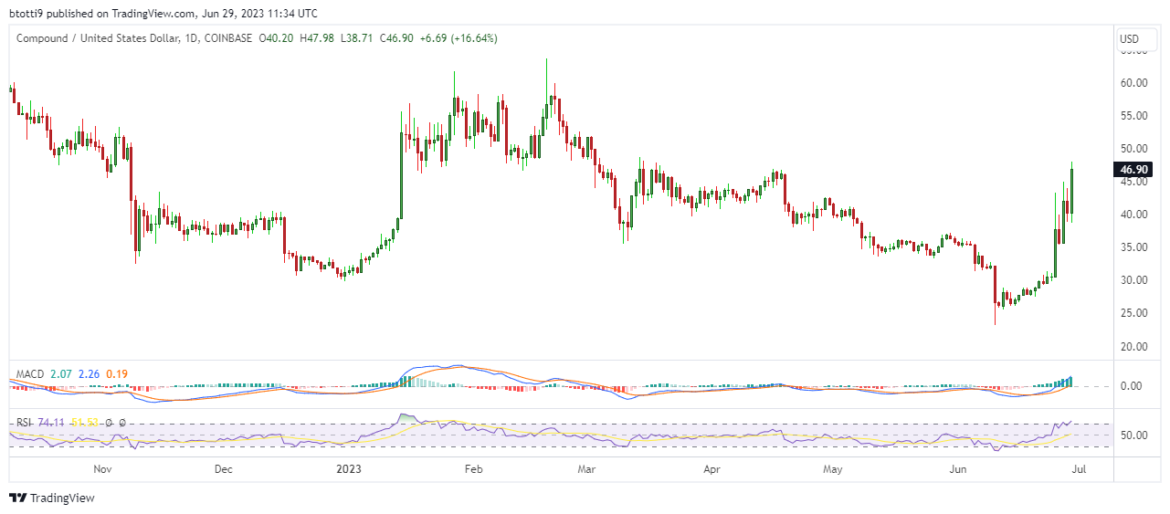 Whale activity pushes COMP token price up by 50%